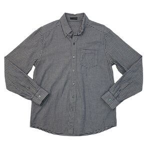 Richard Chai Shirt Mens M Medium Navy/White Gingham Cotton Wool Blend Button Up